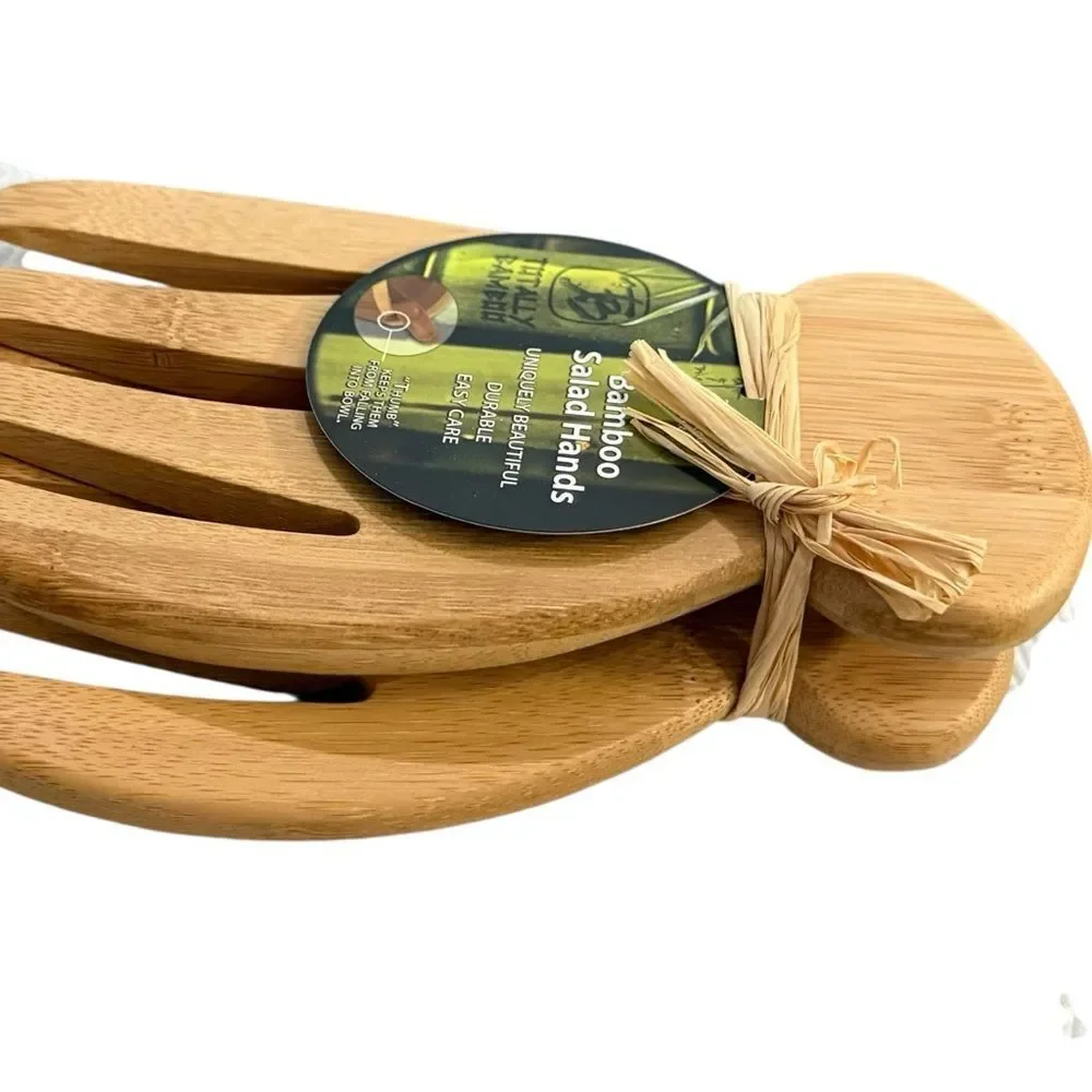 Totally Bamboo Serving Set of Bamboo Salad Hands Home Kitchen Tools. NEW.